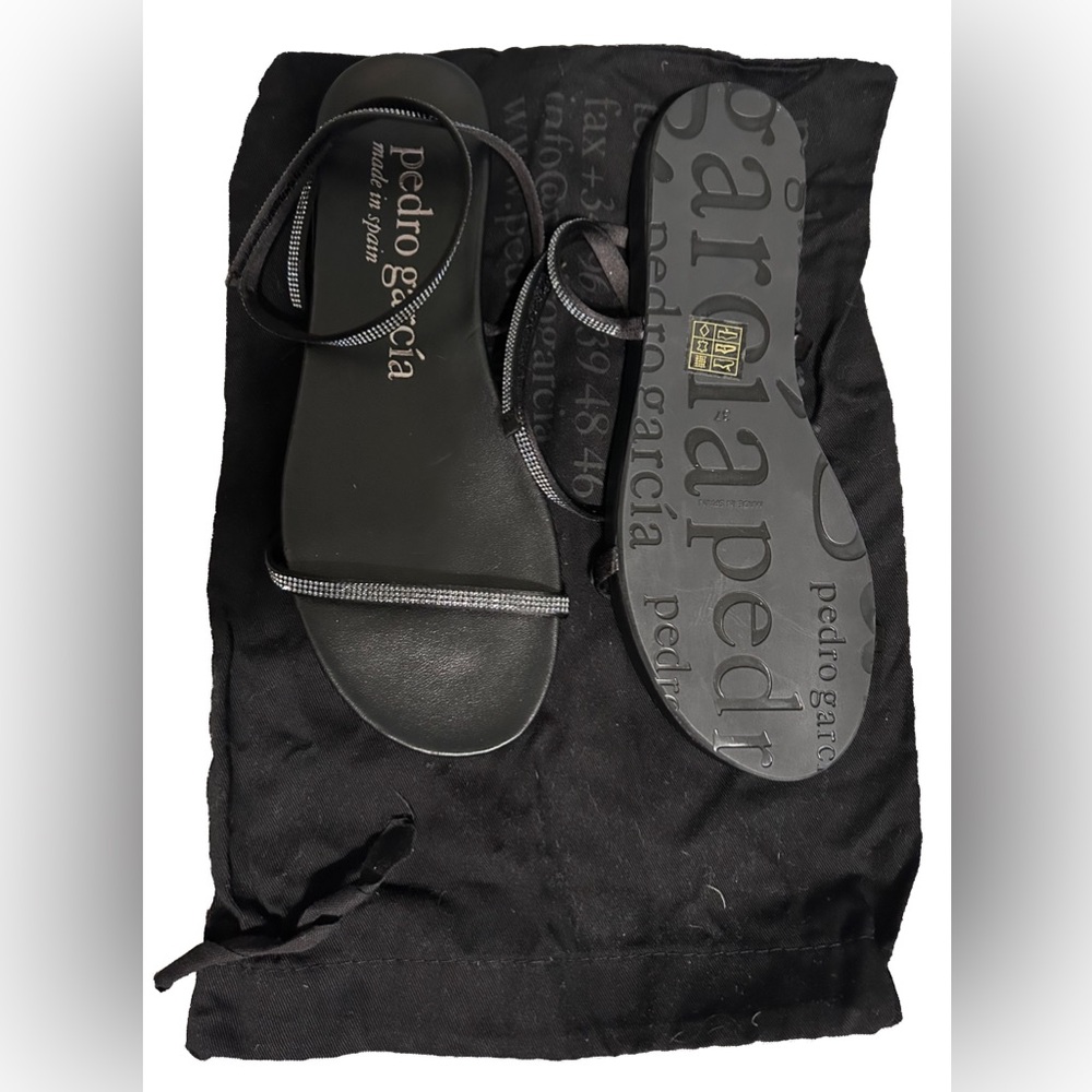 Pedro Garcia Black Sparkle-Strap Flat Sandals